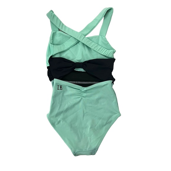 LK Mint Green Dance Leotard Black Bow Back CS (6-7) - Picture 2 of 5